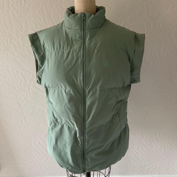 Playboy x PacSun Womens Puffer Vest M/L Oversized Sage Green Boyfriend Normcore - Picture 4 of 14